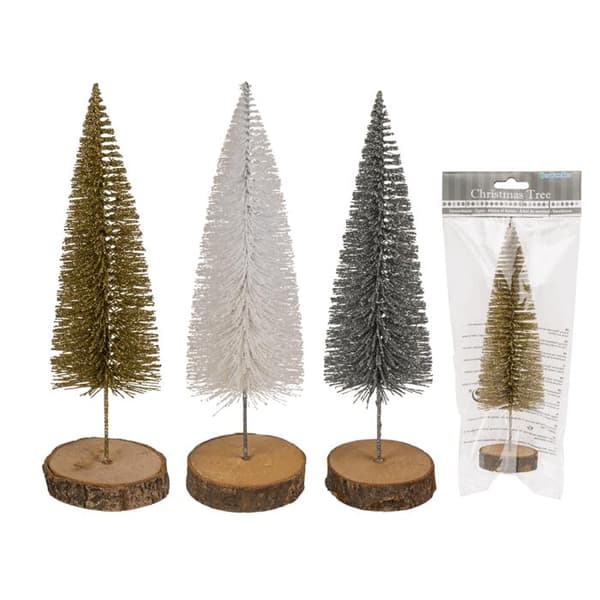3-Pack - Liten Julgran med Träfot - Juldekoration