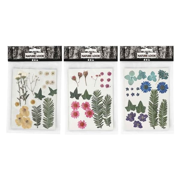 3 buketter torkade blommor - rosa-blå-beige
