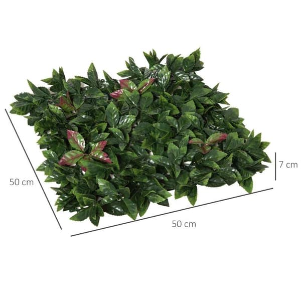 Rootz 12 stykker kunstig plante - Vægpanel - Havehegn - Altanhegn - Stuevægge - Grøn + Rød - 50 x 50 cm