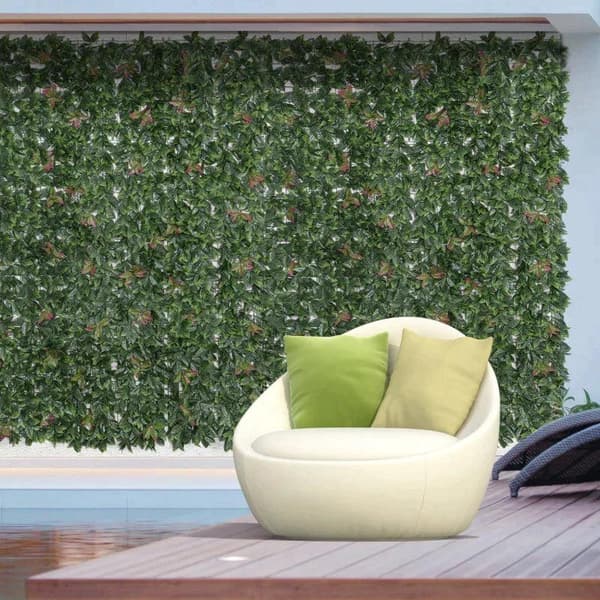Rootz 12 stykker kunstig plante - Vægpanel - Havehegn - Altanhegn - Stuevægge - Grøn + Rød - 50 x 50 cm