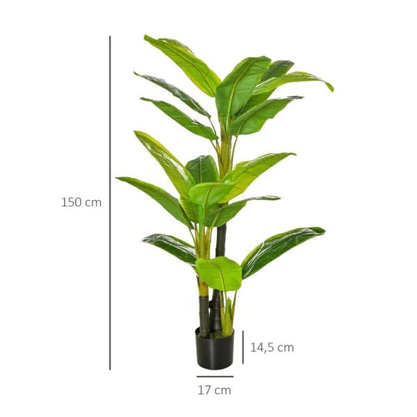 Rootz kunstig plante - kunstigt tropisk banantræ - 18 blade - Hjemme - kontor - Udendørs - PEVA - PE - Cement - 17cm x 17cm x 150cm