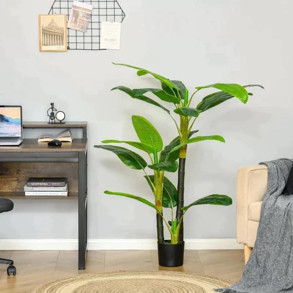 Rootz kunstig plante - kunstigt tropisk banantræ - 18 blade - Hjemme - kontor - Udendørs - PEVA - PE - Cement - 17cm x 17cm x 150cm