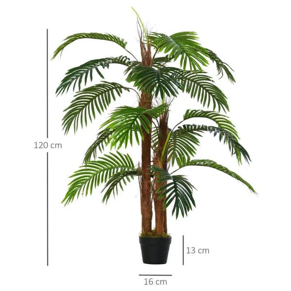 Rootz konstgjord palm - Dekorativ växt med 19 löv - Plantskolekruka - Falsk plast - Inomhus - Utomhus - Grönska - Hemma - Kontor - 120 cm