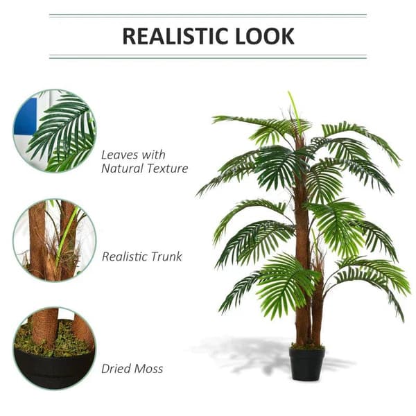 Rootz konstgjord palm - Dekorativ växt med 19 löv - Plantskolekruka - Falsk plast - Inomhus - Utomhus - Grönska - Hemma - Kontor - 120 cm