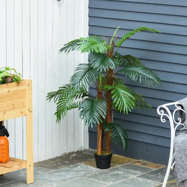Rootz konstgjord palm - Dekorativ växt med 19 löv - Plantskolekruka - Falsk plast - Inomhus - Utomhus - Grönska - Hemma - Kontor - 120 cm