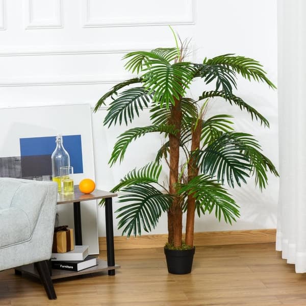 Rootz konstgjord palm - Dekorativ växt med 19 löv - Plantskolekruka - Falsk plast - Inomhus - Utomhus - Grönska - Hemma - Kontor - 120 cm