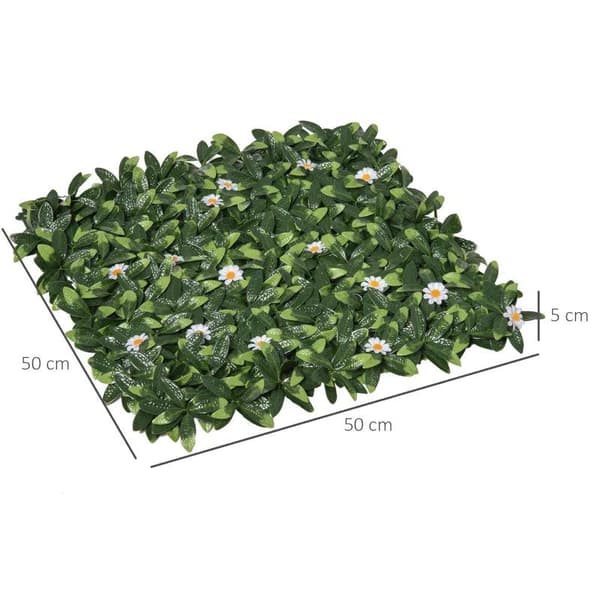 Rootz kunstig plante - Væghæk - UV-beskyttelse - Privatskærm - Rhododendronblade - Design hækplante til udendørs indretning - Grøn + Hvid - 50 x 50 x