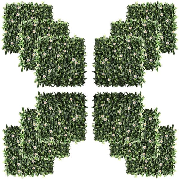 Rootz kunstig plante - Væghæk - UV-beskyttelse - Privatskærm - Rhododendronblade - Design hækplante til udendørs indretning - Grøn + Hvid - 50 x 50 x