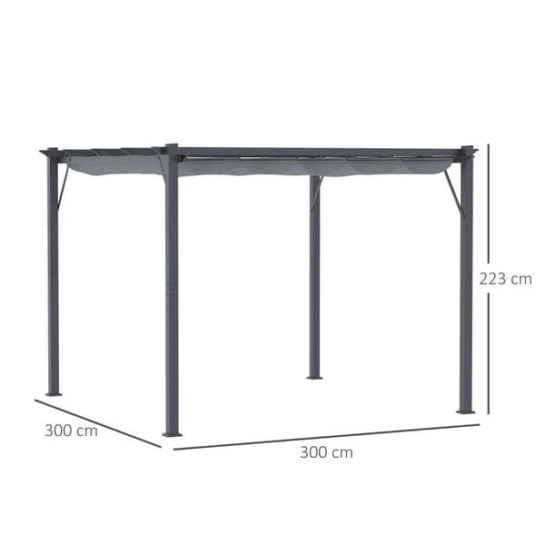 Rootz Pergola - Pergola Med Skjuttak - Aluminium - Polyester - Trädgård - Terrass - Balkong - Kolgrå - Mörkgrå - 300 x 300 x 223 cm