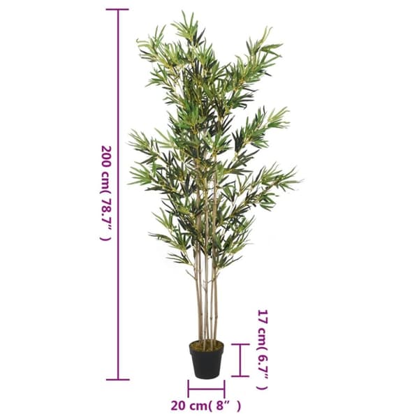 vidaXL Konstväxt bambu 1380 blad 200 cm grön