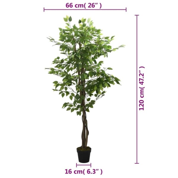 vidaXL Konstväxt fikusträd 630 blad 120 cm grön