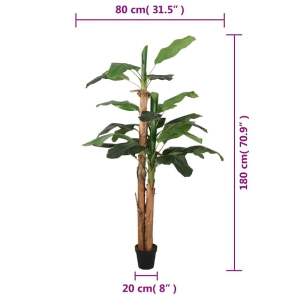 vidaXL Konstgjord bananträd 19 blad 180 cm grön