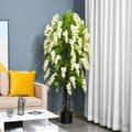Miniatyrbillede 2 af 8: Rootz kunstig plante med hvid Wisteria dekoration - 1,65 m kunstige planter i potte - kunstig trædekoration - plastik - cement - hvid + grøn - 24 x 24