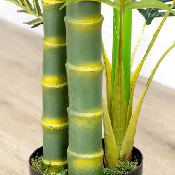 Rootz kunstig plante - kunstigt palmetræ - inklusive plantekasse - Grøn + sort - 19,5 cm x 19,5 cm x 150 cm