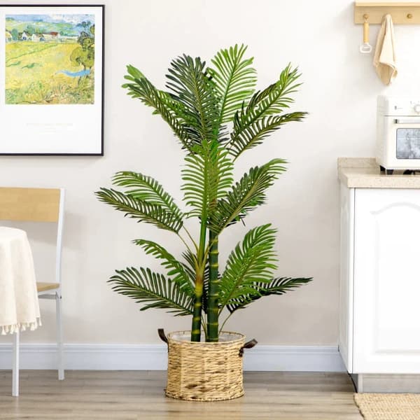 Rootz kunstig plante - kunstigt palmetræ - inklusive plantekasse - Grøn + sort - 19,5 cm x 19,5 cm x 150 cm