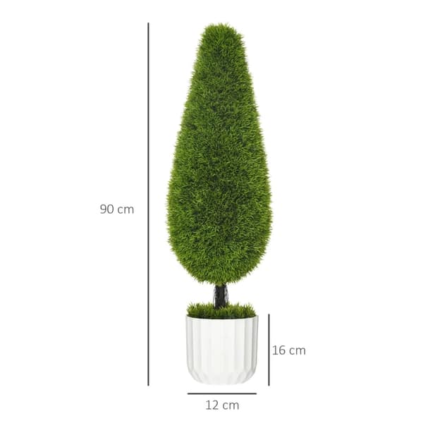 Rootz sæt med 2 kunstige planter - inklusive plantekasse og kunstig mos - kunstig cypres - hvid + grøn - 12 cm x 12 cm x 90 cm