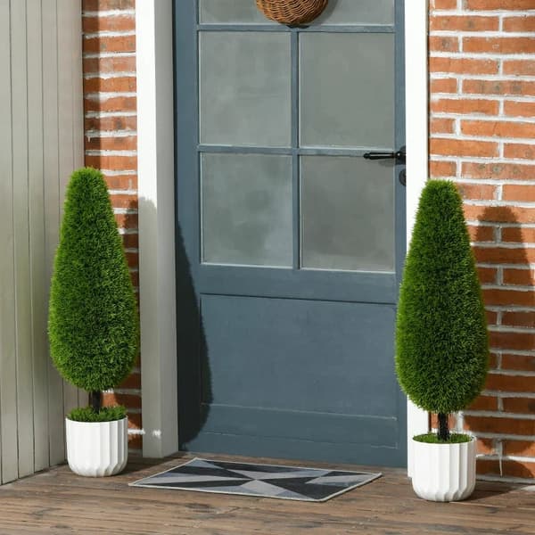 Rootz sæt med 2 kunstige planter - inklusive plantekasse og kunstig mos - kunstig cypres - hvid + grøn - 12 cm x 12 cm x 90 cm