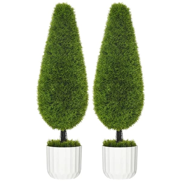 Rootz sæt med 2 kunstige planter - inklusive plantekasse og kunstig mos - kunstig cypres - hvid + grøn - 12 cm x 12 cm x 90 cm