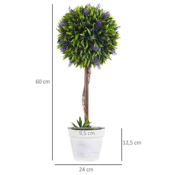 Roots sæt med 2 kunstige planter - inklusive plantekasse og kunstig mos - kunstige lavendelstilke - hvid + grøn + lilla - 24 cm x 24 cm x 60 cm