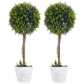 Miniatyrbillede 1 af 6: Roots sæt med 2 kunstige planter - inklusive plantekasse og kunstig mos - kunstige lavendelstilke - hvid + grøn + lilla - 24 cm x 24 cm x 60 cm