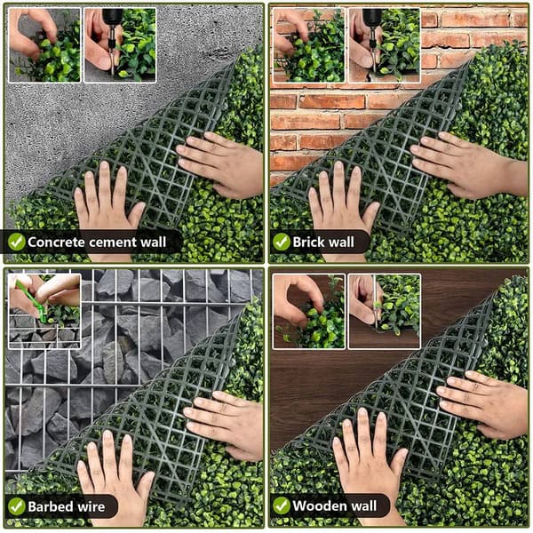 8st 61x40,6cm konstgjord växtväggdekoration, buxbom häckpaneler, högt simulerat utseende, 100% miljövänligt material, lättinstallerad
