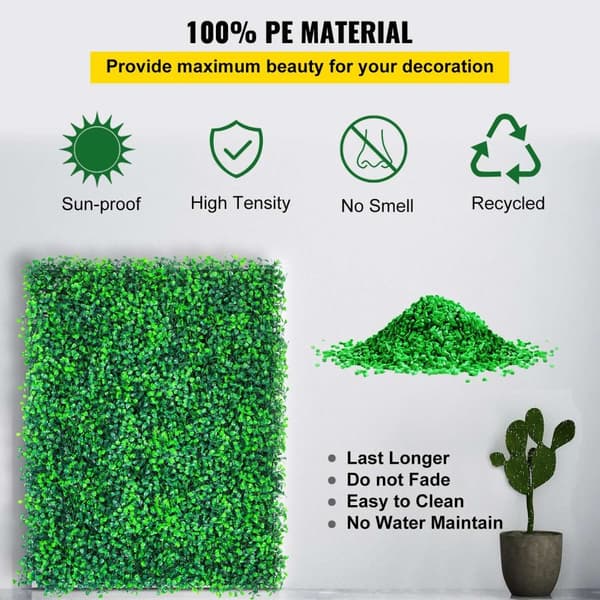 12st 20 tum x 20 tum konstgjorda buxbompaneler, miljövänligt material, realistiskt utseende, stabil struktur, lätt att installera