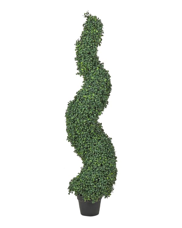 Kunstig plante i potte træ spiralform grøn plastik nåle metalstruktur 120 cm interiør eksteriør havedekoration