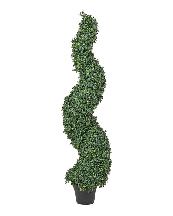 Kunstig plante i potte træ spiralform grøn plastik nåle metalstruktur 120 cm interiør eksteriør havedekoration