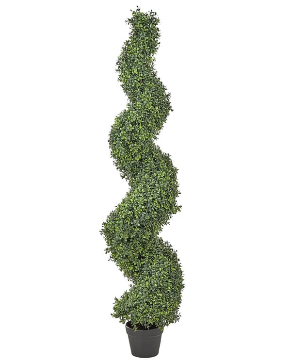 Kunstig plante i potte træ spiralform grøn plastik nåle metalstruktur 158 cm interiør eksteriør havedekoration
