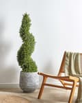 Miniatyrbillede 4 af 6: Kunstig plante i potte træ spiralform grøn plastik nåle metalstruktur 126 cm interiør eksteriør havedekoration