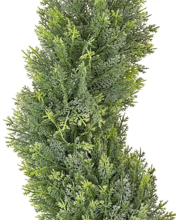 Kunstig plante i potte træ spiralform grøn plastik nåle metalstruktur 126 cm interiør eksteriør havedekoration