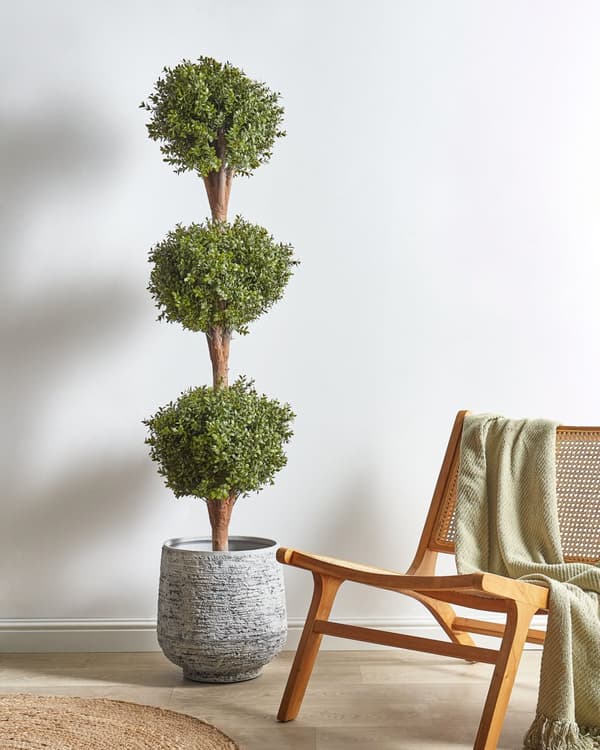 Konstgjord krukväxt Buxus bollträd grönt plastblad material massiv trästam 154 cm dekorativt inomhus utomhus trädgårdstillbehör
