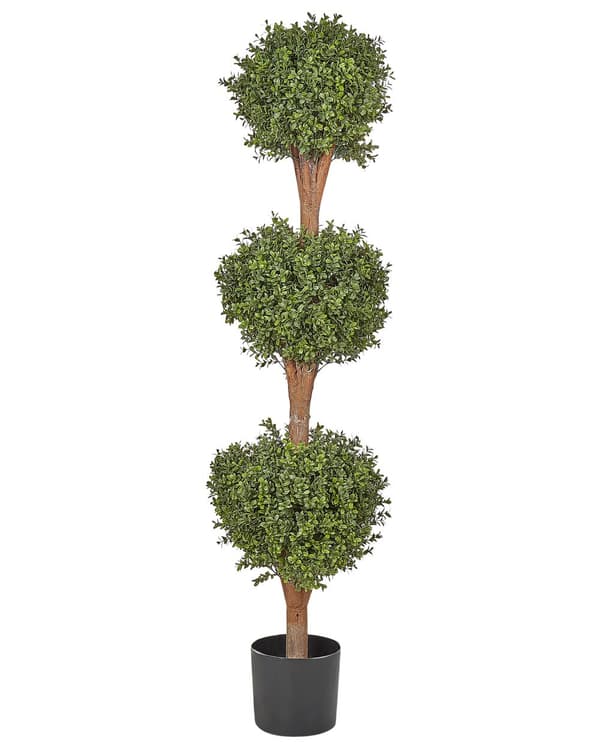 Konstgjord krukväxt Buxus bollträd grönt plastblad material massiv trästam 154 cm dekorativt inomhus utomhus trädgårdstillbehör