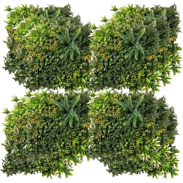 Rootz kunstig plantevæg - Kabelbindere - 12 elementer - Solbeskyttelse - Privatlivsbeskyttelse - Grøn + Gul - 50 x 50 cm