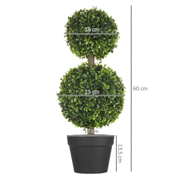 Rootz sæt med 2 kunstig buksbom - 2 buksbom - kunstige planter - udendørs - boliger - kontorer - restauranter - grøn + brun + sort - 17 cm x 17 cm x 6