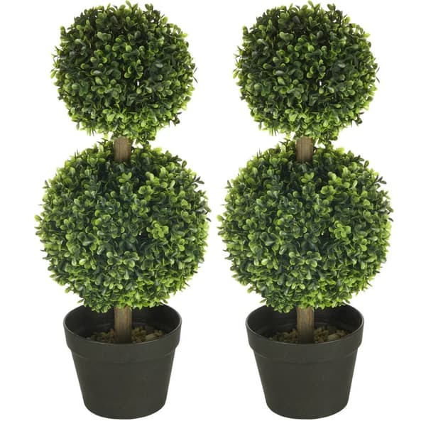 Rootz sæt med 2 kunstig buksbom - 2 buksbom - kunstige planter - udendørs - boliger - kontorer - restauranter - grøn + brun + sort - 17 cm x 17 cm x 6