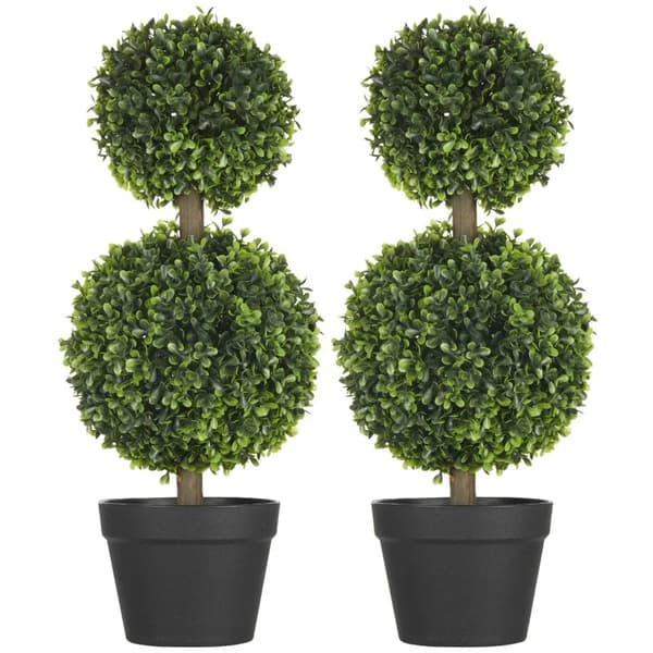 Rootz sæt med 2 kunstig buksbom - 2 buksbom - kunstige planter - udendørs - boliger - kontorer - restauranter - grøn + brun + sort - 17 cm x 17 cm x 6