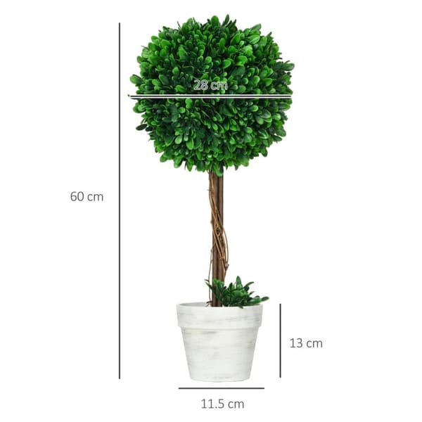 Rootz Set med 2 konstgjorda buxbom - konstgjorda växter - inklusive konstgjord mossa - 1 plantering - Grön - 28 cm x 28 cm x 60 cm