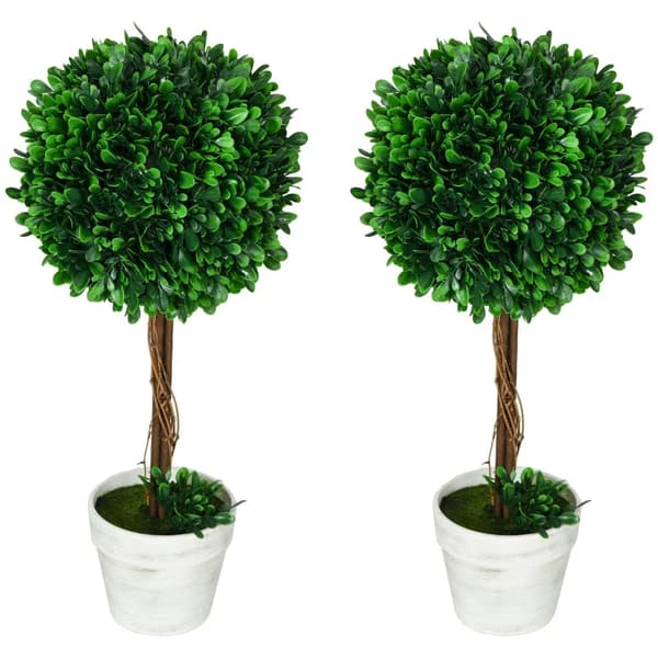 Rootz Set med 2 konstgjorda buxbom - konstgjorda växter - inklusive konstgjord mossa - 1 plantering - Grön - 28 cm x 28 cm x 60 cm