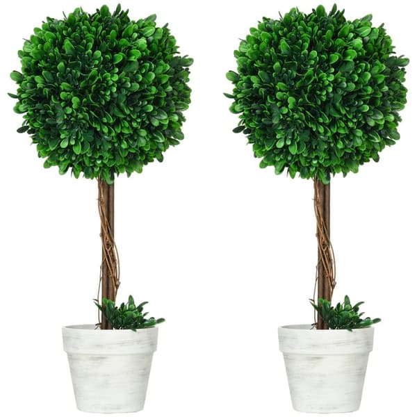 Rootz Set med 2 konstgjorda buxbom - konstgjorda växter - inklusive konstgjord mossa - 1 plantering - Grön - 28 cm x 28 cm x 60 cm