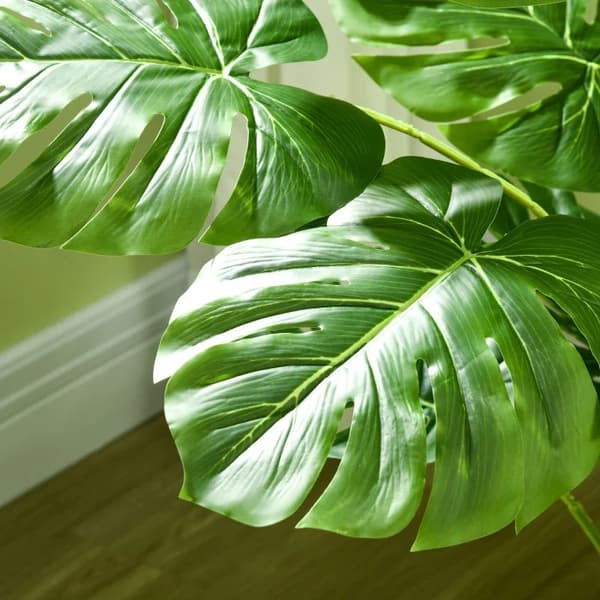 Rootz konstgjord växt - realistisk konstgjord växt - Monstera Deliciosa - 1 planteringskar och cementjord - grön - 17,5 cm x 17,5 cm x 120 cm