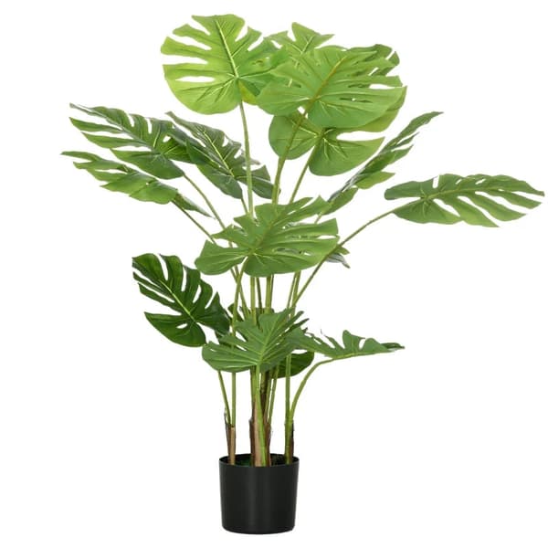 Rootz kunstig plante - realistisk kunstig plante - Monstera Deliciosa - 1 plantekasse og cementjord - Grøn - 17,5 cm x 17,5 cm x 120 cm