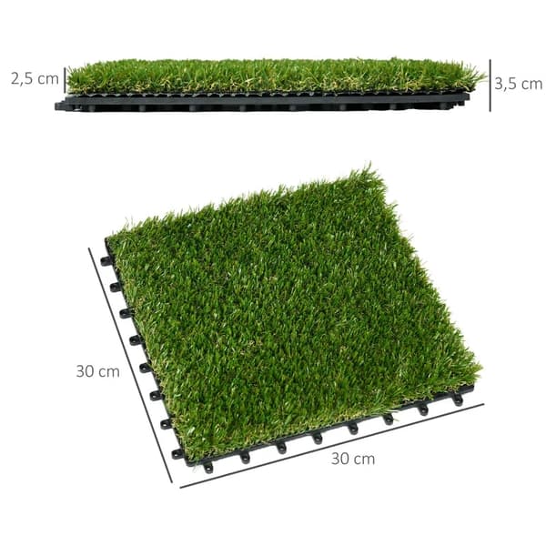 Rootz konstgräs - naturtrogen - Dräneringsfunktion - 25 mm höjd - Set med 10 - UV-beständighet - Grön - 30x30 cm