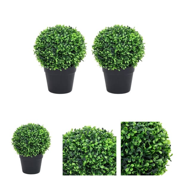 The Living Store kunstige buksbom med krukker 2 stk. 27 cm kugleformet grøn - Kunstig flora