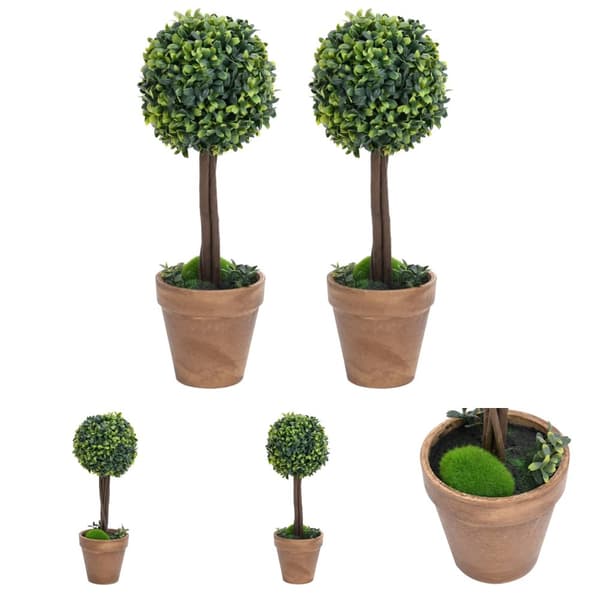 The Living Store kunstige buksbom med krukker 2 stk. 56 cm kugleformet grøn - Kunstig flora