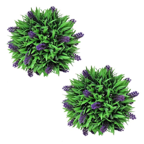 Sæt med 2 kunstige buksbom-kugler med lavendel 28 cm - Kunstig flora
