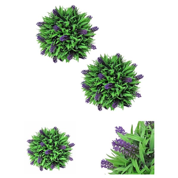 Sæt med 2 kunstige buksbom-kugler med lavendel 28 cm -  Kunstig flora