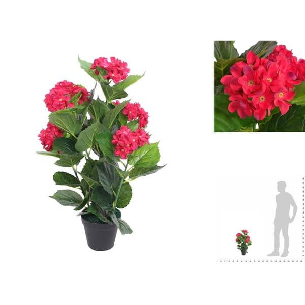 Kunstig flora - Living kunstig hortensia-plante med urtepotte 60 cm rød