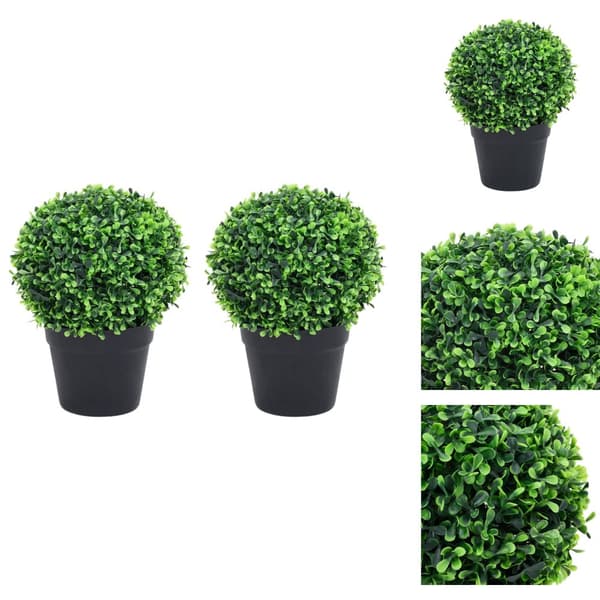 Kunstig flora - Living kunstige buksbom med krukker 2 stk. 27 cm kugleformet grøn