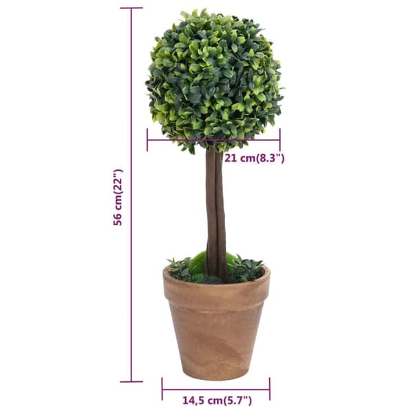 Kunstig flora - Living kunstige buksbom med krukker 2 stk. 56 cm kugleformet grøn